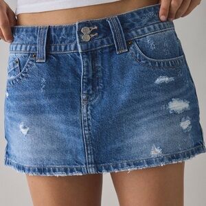 Blue Distressed Denim Mini Skirt - Women's